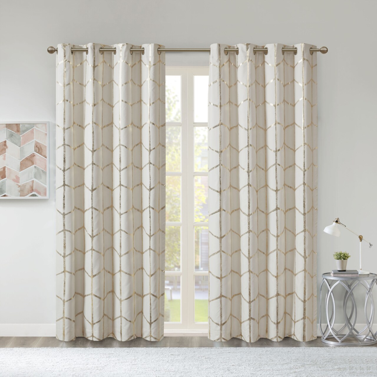 Gracie Mills Total Blackout Metallic Print Grommet Top Curtain Panel